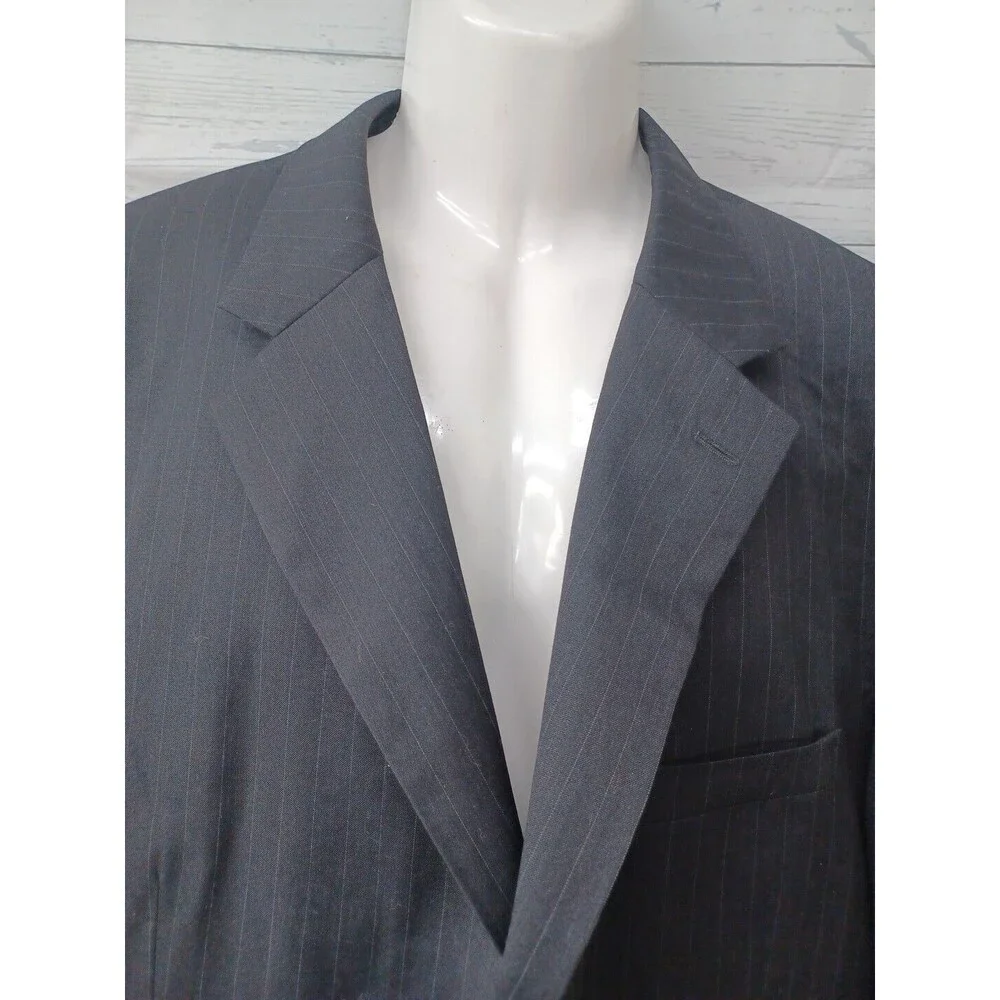 Andrew Fezza Wool Mens Black Blazer Sport Coat Pinstripe 50L